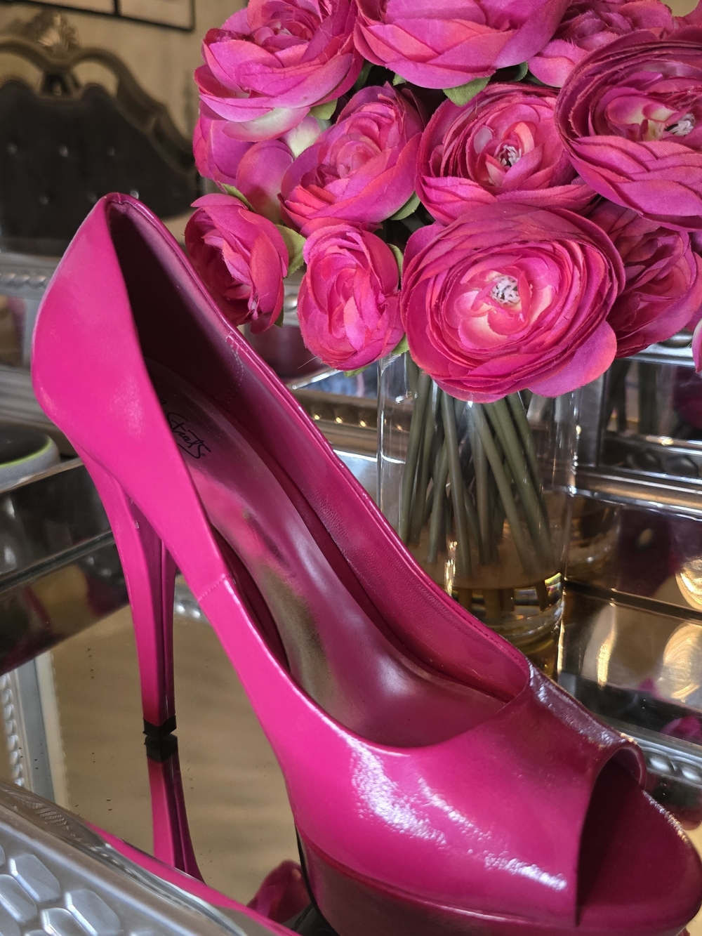 Women's Hot Pink Peep-Toe High Heel Pumps